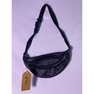 Vintage Black Leather Fanny Pack Bag